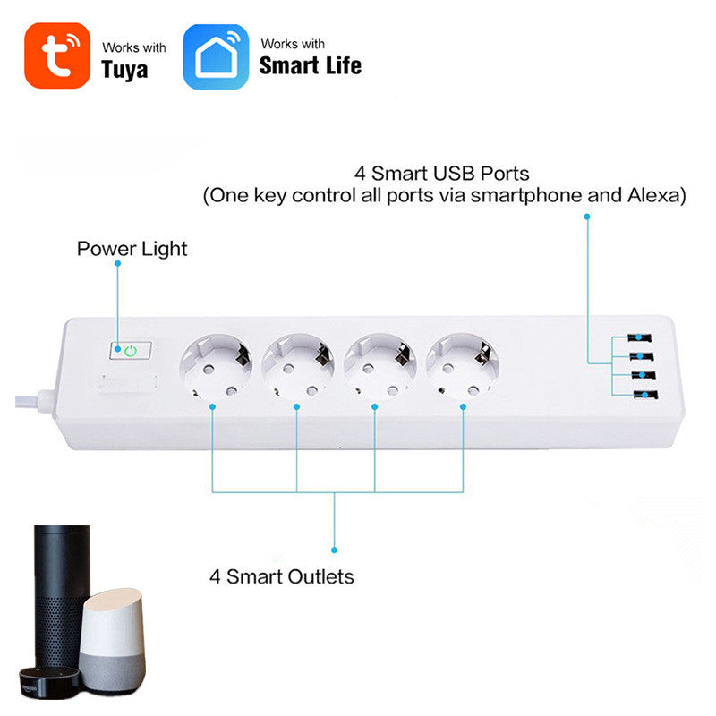 Tuya Smart Power Strip EU Plug – WiFi Remote App Control, Individual Socket Control, Alexa Compatible